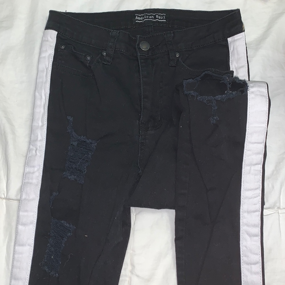 Black striped jeans.